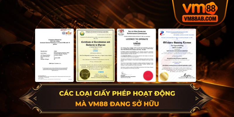 Các loại Giấy Phép Hoạt Động mà VM88 đang sở hữu